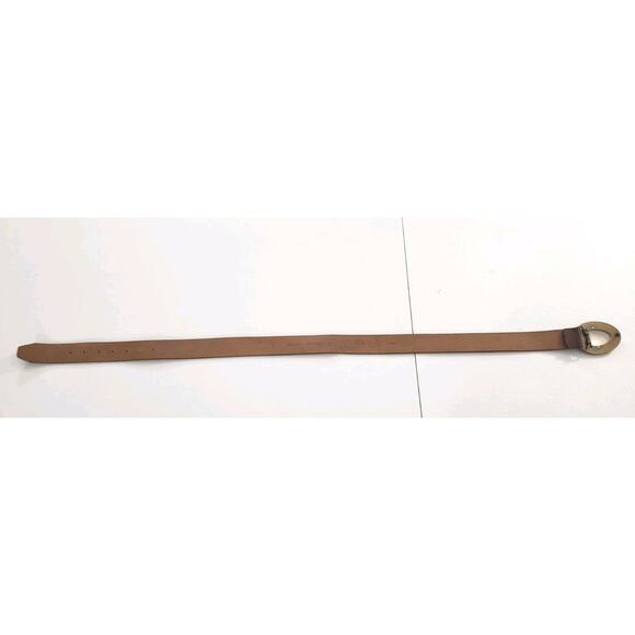 Fossil Leather Belt Cognac Brown Oval Hammered Buckle Silver Brass Tones Medium - Picture 7 of 7